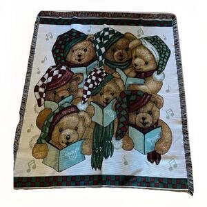 90's American‎ Weavers Made In USA Christmas Tapestry Throw Blanket Teddy Bears
